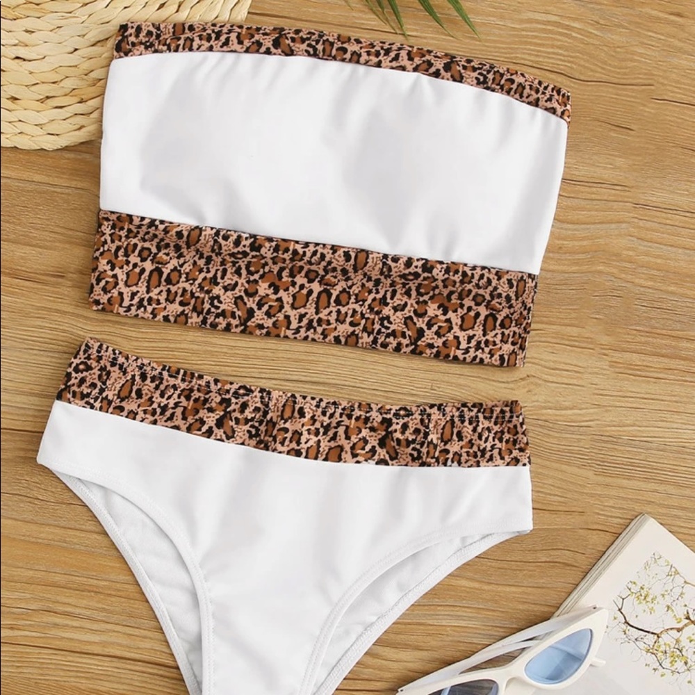 NEVER WORN: white and leopard print bikini